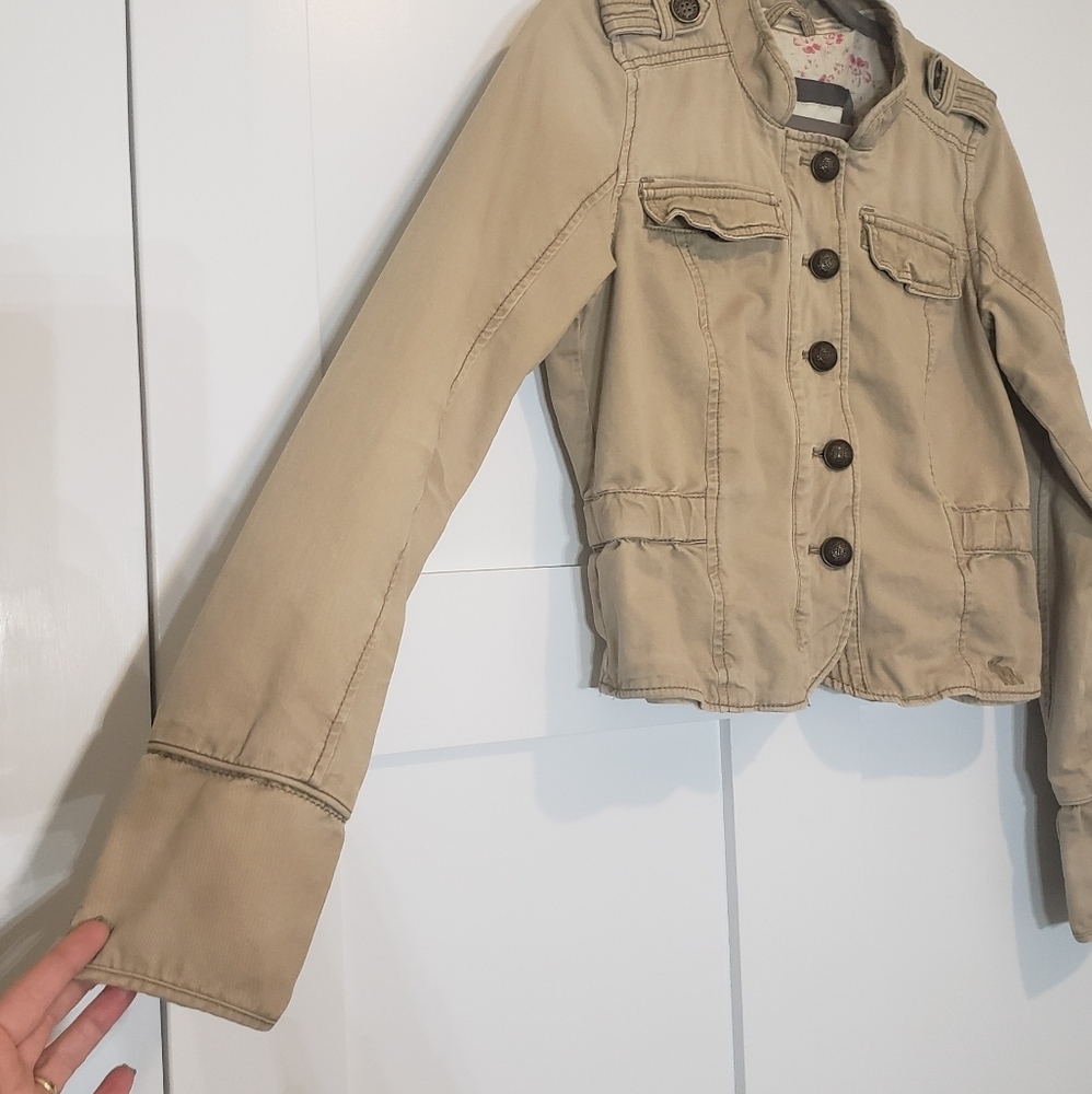 Abercrombie & Fitch Military Jacket Button Down Chest Snap Pockets Tan S… - Picture 10 of 16